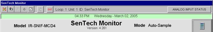The body of the window has status information for the monitor. Monitor time and date are displayed in a bar along the top of the window.