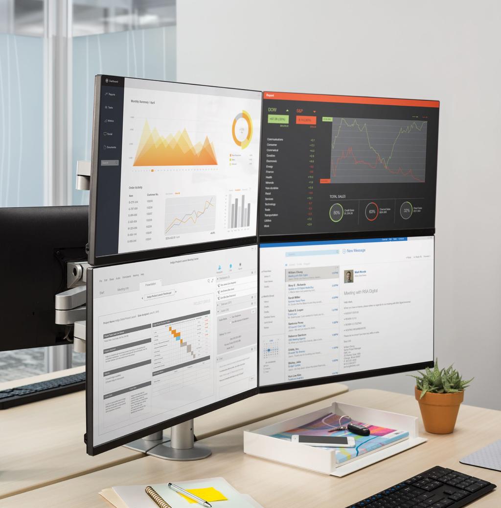 Personalized Monitor Display For single, dual or triple monitors displayed side by side or stacked the CF Series arms secure screens in the optimal position,
