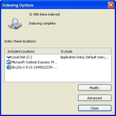 To open the Indexing Options window in Windows Vista or Windows 7, open the Control Panel and then double- click the Indexing Options icon.