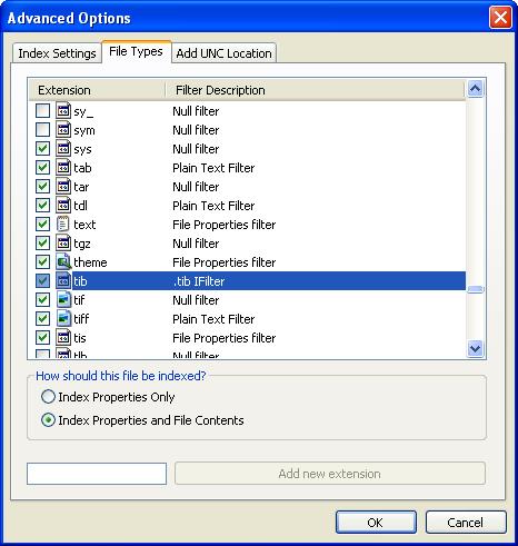 as well. 3. Click Advanced, select the File Types tab and then make sure that the tib extension is selected and ".tib IFilter" is shown in the Filter Description field.