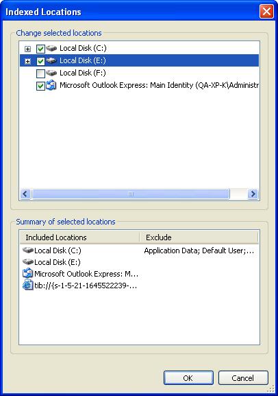 the backups will not be indexed. To include the disks, click Modify and select them in the window that appears.