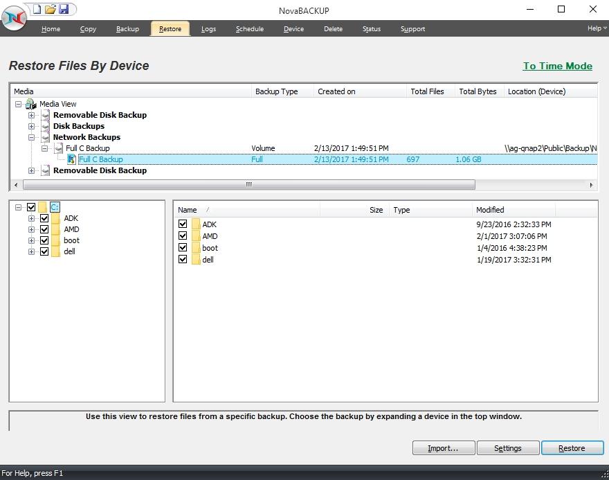 Restore Files By Device This view displays a restorable fileset contained in a specific backup.