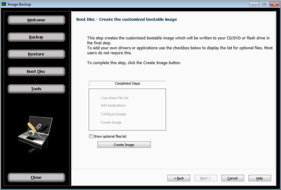 This step creates the customized disaster recovery boot image which will be written to your CD/DVD or flash drive in the final step.