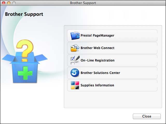 The following screen will appear: Accessing Brother Support (Macintosh) 1 You can find all the contacts you will need, such as web support (Brother Solutions Center) on the CD-ROM.