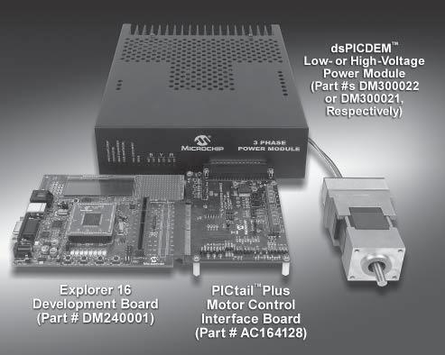 Development Platform: Explorer 16 Motor Control Development System for dspic33f For maximum flexibility in quickly prototyping or validating BLDC, PMAC and ACIM applications with the dspic33f DSC