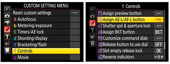 D7200 Setup To program your AE-L/AF-L button for AF-On duty, just head to your Custom Settings Menu > Controls > Assign AE-L / AF-L button.