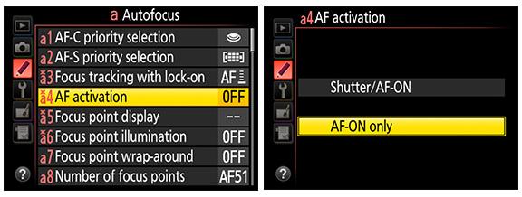 Select AF activation and then choose AF-ON only from the sub-menu.