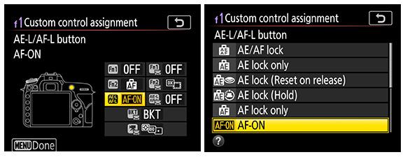 When you jump into that menu, you ll see two columns, you want the one on the left. You ll scroll down to the option for AE/AF Lock and press that.