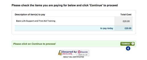 Once you are sure you are ready to pay for your courses, click on the Confirm booking button (1).