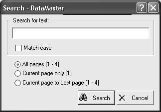 Finding a String of Text The Search dialog box appears below. 2. Type all or part of the text string you wish to locate.