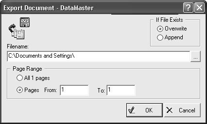 Exporting a Single Document The Export Document-DataMaster dialog appears.