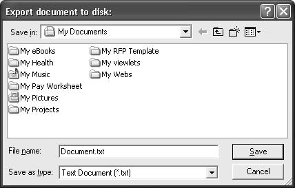 Exporting a Single Document When you click the ellipsis button, the Export document to disk dialog opens.