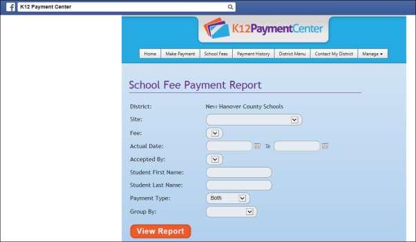 K12PaymentCenter.com District Admin User Manual 19 Click any of the links to read more information on those topics. 1.12 Find us on Facebook This provides instructions for accessing K12PaymentCenter on Facebook.