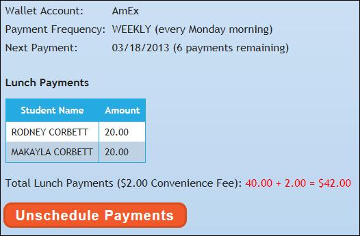 K12PaymentCenter.com District Admin User Manual 35 The amount of payments remaining will display in the Next Payment field.