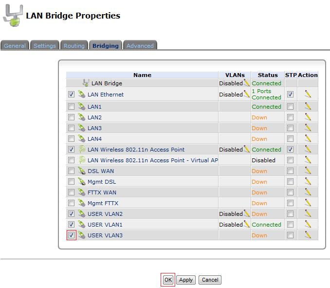 Tam tikslui pasirinkite LAN Bridge interfeisą: 15)