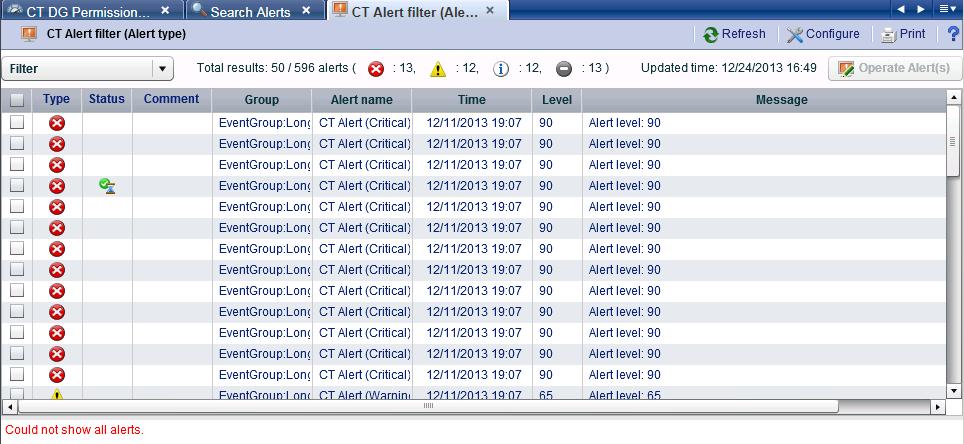 3.3 Operations in the Alert View This section explains the operations you can perform in the Alert view. 3.3.1 Alert List Display To display information about an alert, click listed name in the alert tree in the pane on the left of the Dashboard.