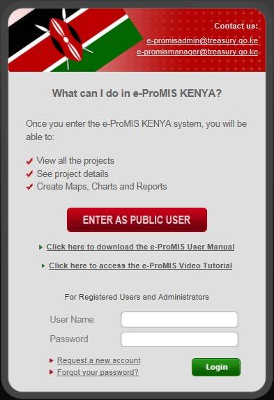 e-promis KENYA ANALYTICAL INTERFACE USER MANUAL 10 4. LOGGING INTO e-promis KENYA APPLICATION The starting screen of e-promis Kenya is the Login Screen (Figure 1).