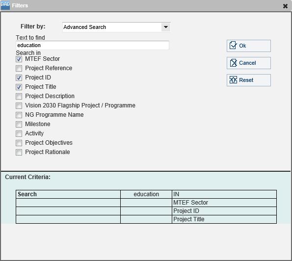 e-promis KENYA ANALYTICAL INTERFACE USER MANUAL 85 2. Define the text to search for in the appropriate field. 3. Specify the fields to look in by selecting the appropriate checkbox(es). 4.