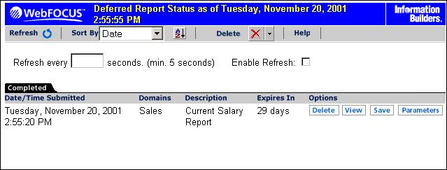 4. Using the Deferred Report Status Interface 1. Open the Deferred Report Status Interface. 2. Under the Completed tab, locate Current Salary Report, as shown in the following image. 3.
