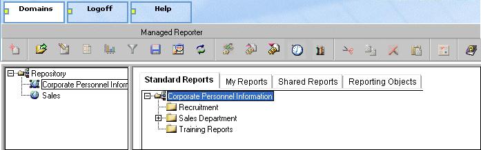 A. Using Java Applet Managed Reporting Procedure: How to Run a Standard Report 1. Select a Domain from the left-hand pane of the Domains Interface. 2.