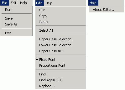 A. Using Java Applet Managed Reporting The editor toolbar, which contains File, Edit, and Help menus with their options, as shown in the following image.