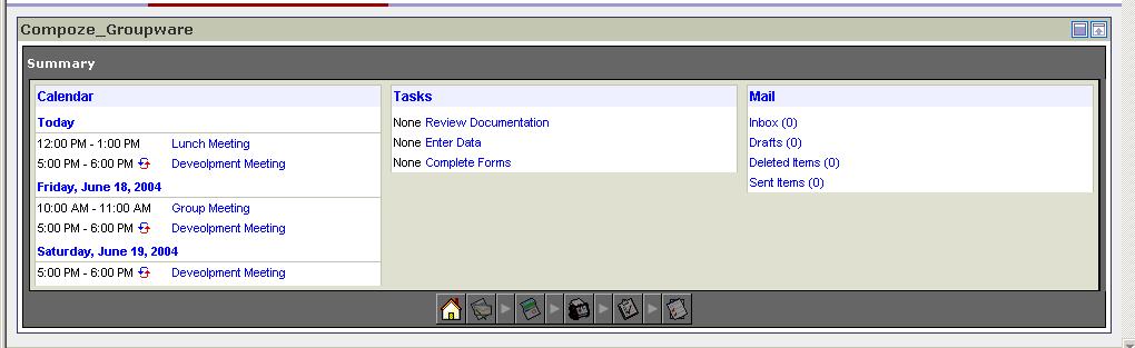 CHAPTER 2 Home The Home page displays summary information for the Calendar, Tasks, and Mail. It is also the starting point to navigate to additional pages that contain detailed information.