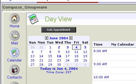 Mini-Month View The day view also includes a mini-month calendar to aid in navigation. Days that have appointments are shown in bold.