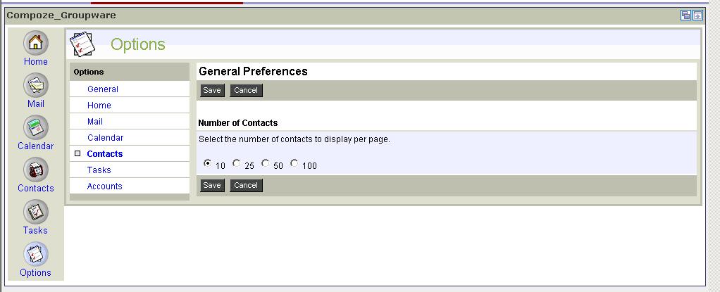 Contacts Preferences In the Contacts Preferences menu, select the number of contacts to be displayed per page from 10 up to 100.