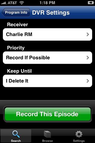 Setting a Recording Select Record Episode or Record Series to remote schedule your DVR.