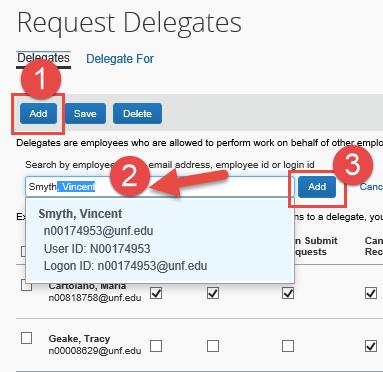 To remove a delegate, check the box next to their name and click the Delete button. Click Save when you are done. Step 4: Reviewing Your Expense Approvers 1.