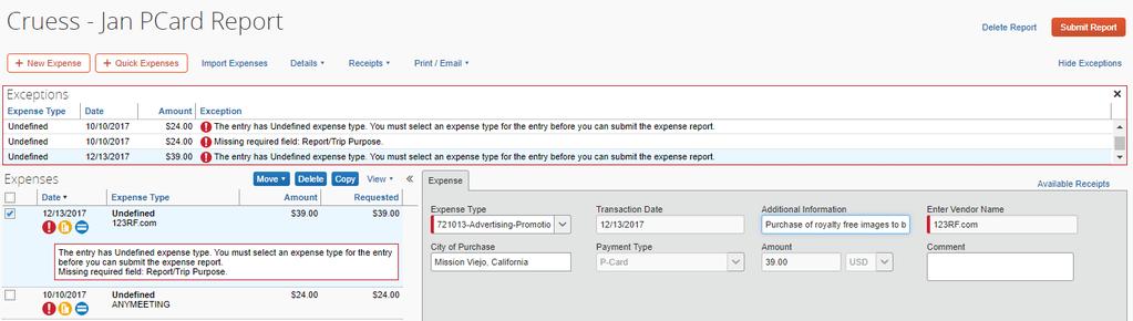 12. When you are done, click Submit Expense.