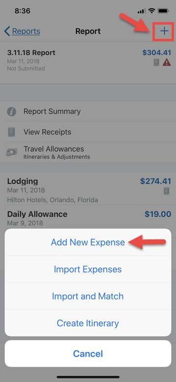 To add a receipt for an expense, click Add Receipt. You can attach via your device s camera or the Receipt Store.