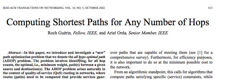 AHOP All Hops Optimal Paths All Hops Optimal Path (AHOP) Problem: For a given source node and maximal hop