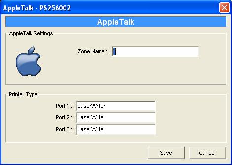 7.8 AppleTalk Configuration Double Click AppleTalk icon and the AppleTalk configuration window will pop-up. AppleTalk is a data communication protocol often used by Macintoshes.