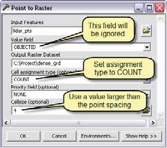 Point to Raster Tool Used after points are loaded into geodatabase More detailed assessment than Point File