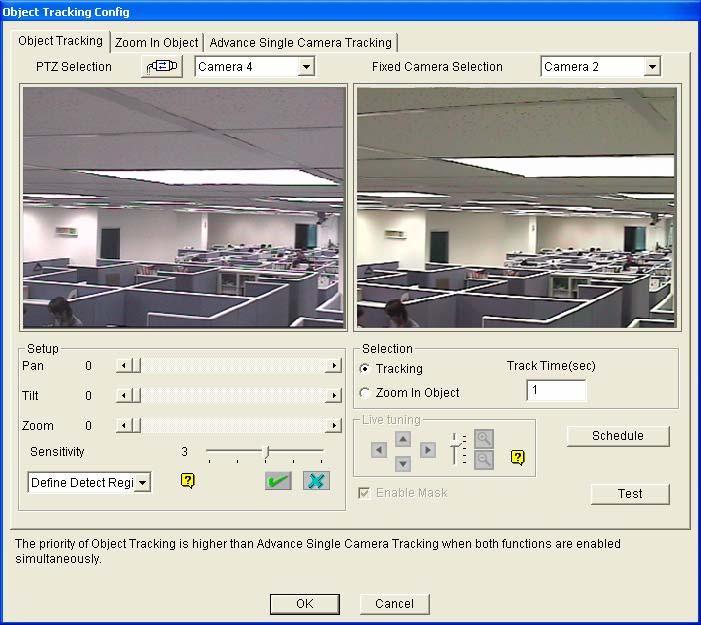 Setting up Object Tracking After the above PTZ setup, go back to the main screen. Click the Configure button (No.