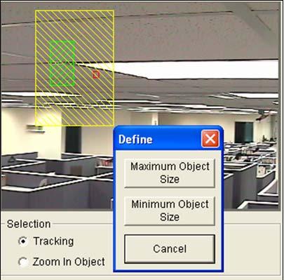 Select Define Object Size from the drop-down menu. Use the mouse to outline the max and min object sizes for tracking separately.