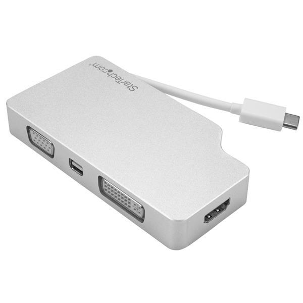 Aluminum Travel A/V Adapter: 4-in-1 USB-C to VGA, DVI, HDMI or mdp - 4K Product ID: CDPVGDVHDMDP This 4-in-1 travel adapter offers a portable solution for connecting your USB-C computer to a VGA,