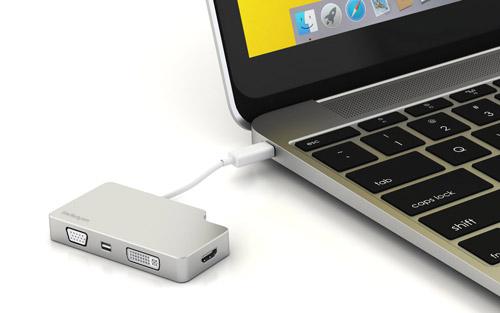 Stylish connectivity for your MacBook with USB-C This travel adapter has been constructed with a sturdy aluminum housing and a built-in white USB-C cable.