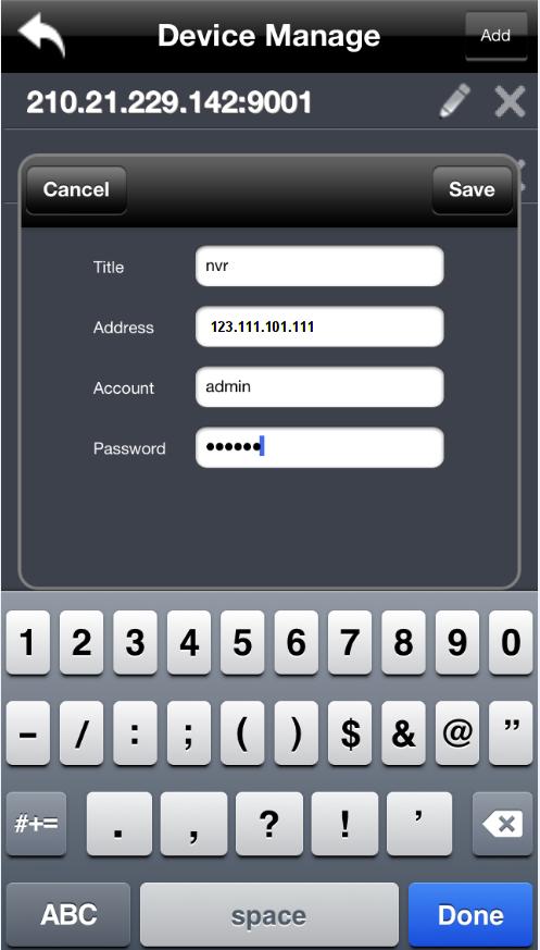 the device title, address, username
