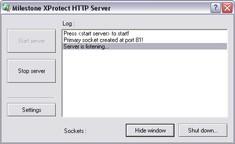 Milestone XProtect HTTP Server window If Auto Start was selected when configuring the Web Server, the Web Server will automatically start, and remote users are able to connect to it.