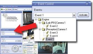 Example of event buttons displayed in the Monitor application and as a list in the Smart Client You are able to configure event buttons to suit the exact needs of your organization.