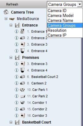 Sort By: You may sort the camera list in different ways. Select the criterion to sort by from the drop down list. Fig.