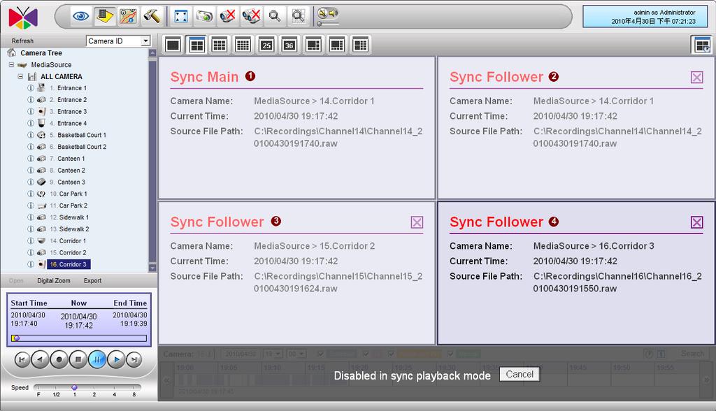 Sync Main and Sync Follower NVR 2.2 SP3 (V2.2.57) User s Manual Fig. 94 Sync Main and Sync Follower 1. Sync Main: This is the Main channel/file that the other channels would synchronize to. 2. Sync Follower 1: Drag/add the channel you want to synchronize with Sync Main here.