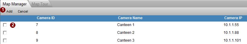 The drop down list will show the maps you ve already added by the camera group name. Pick the map you want to add cameras to, and press [Add Camera].