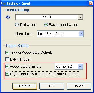 5. To map a camera to an input device, right-click an input device in the Advanced I/O List, and select Setting. This dialog box appears. Figure 8-2 6.
