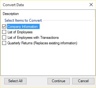2. On the Convert Data window, select the Information to retrieve from the file. 3.