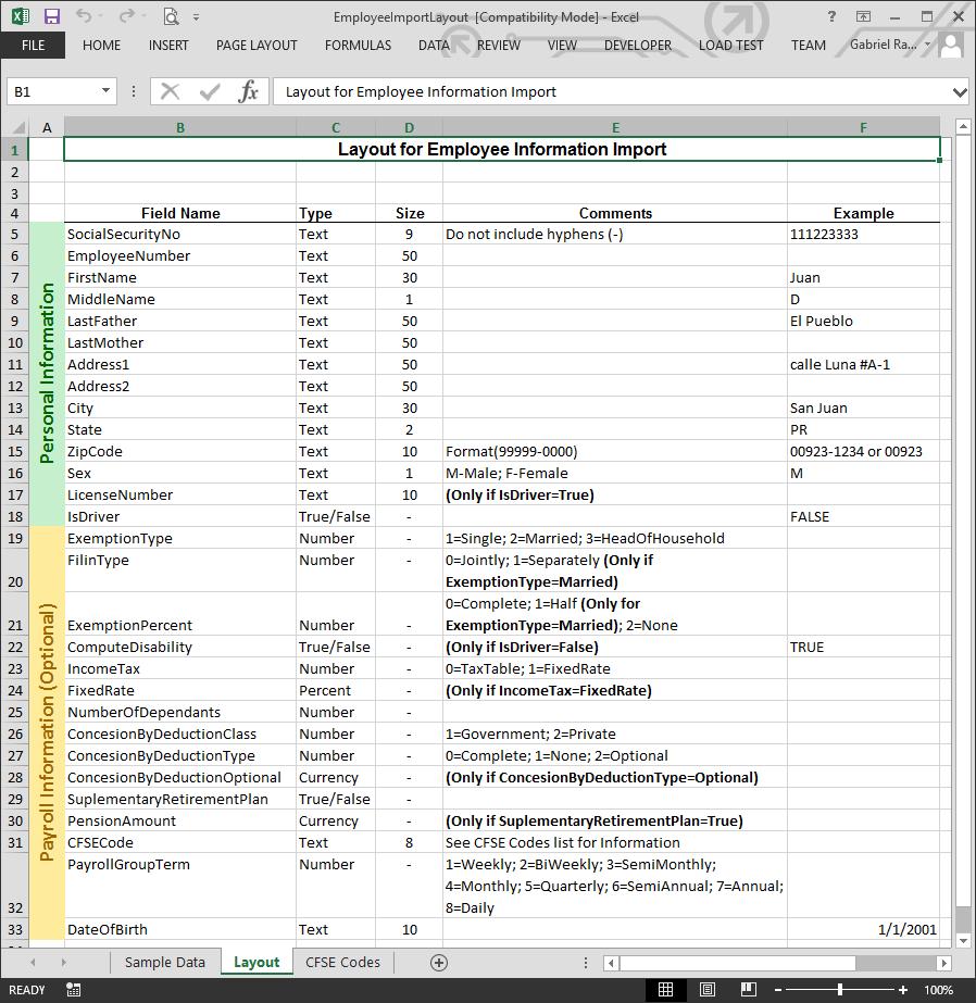 The Sample Data worksheet has sample data and the Layout