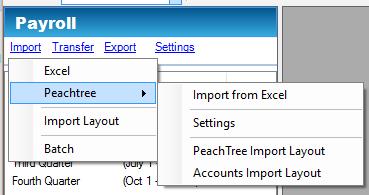 Import Peachtree Payrolls After generating and populating the Accounts layout with data, the next step is to import it