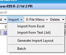 Import: Use this option to view the import options available for the return.